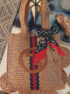 GUCCI 100% Silk Twilly and BLONDIE RAFIA TOTE